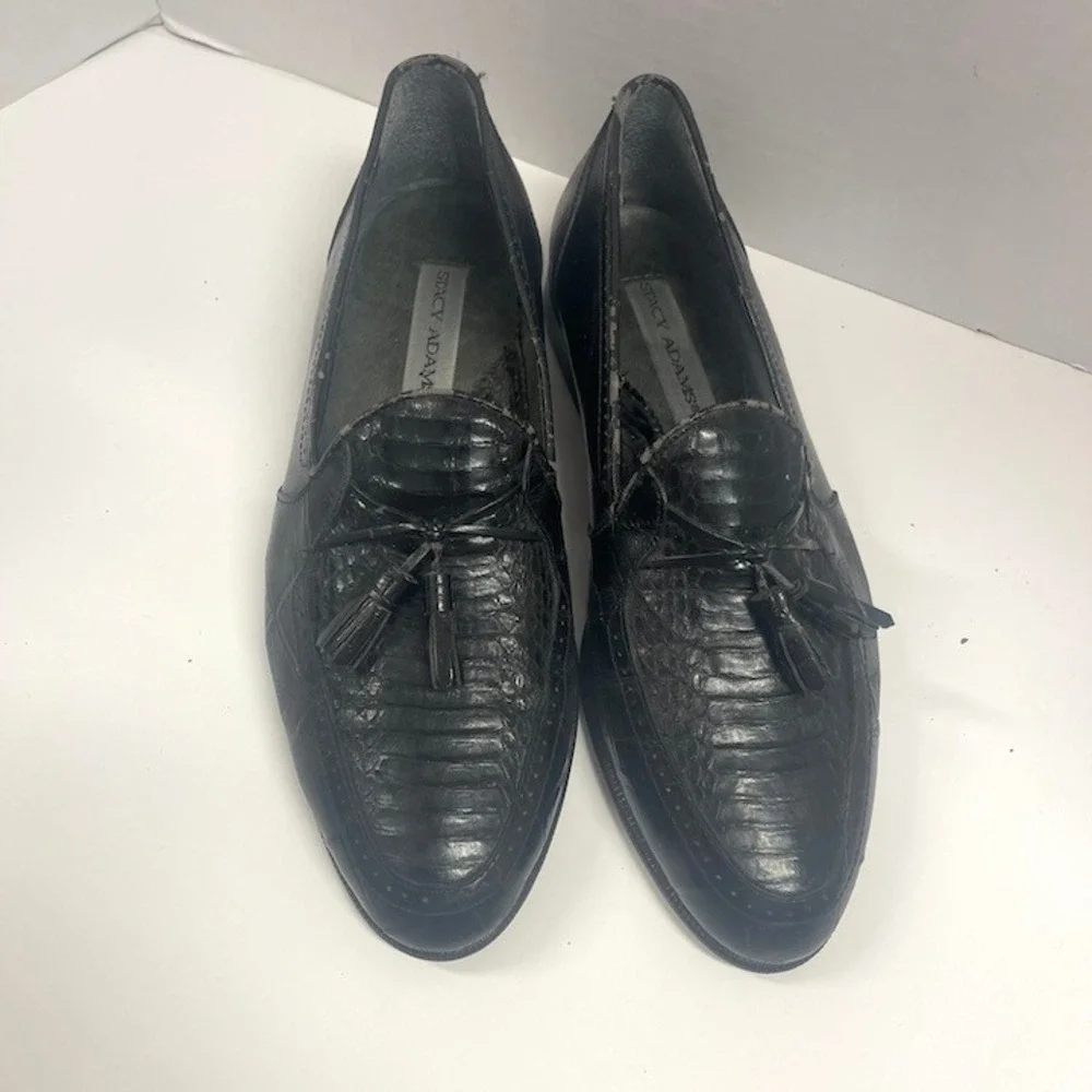 Stacy Adams Mens Black Genuine Snake Leather Tassel Loafers 23788-01 Size‎ 8.5M